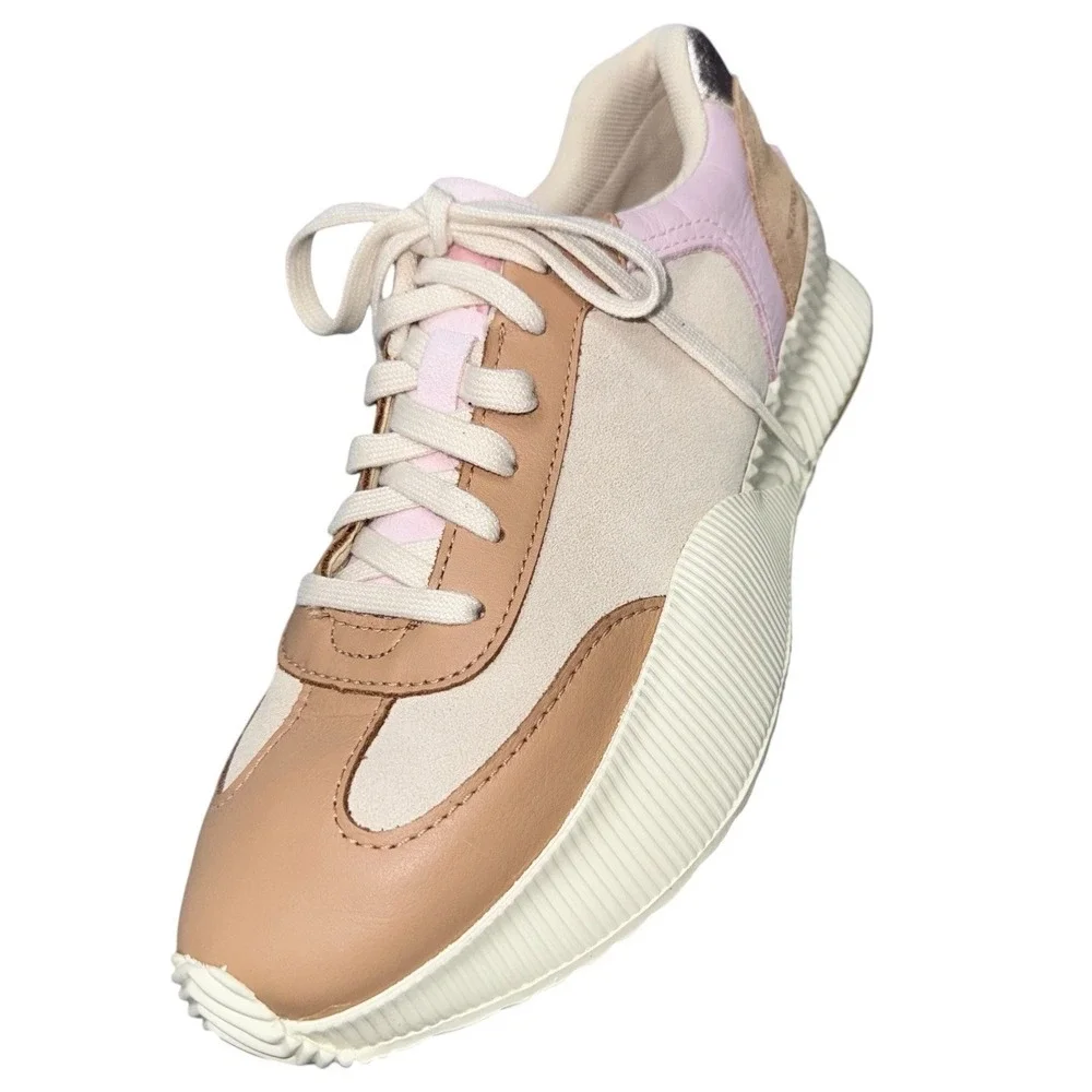 Sorel Size 9 Ona‎ Waterproof Platform Lace Up Sneakers Suede Beige Metallic Pink